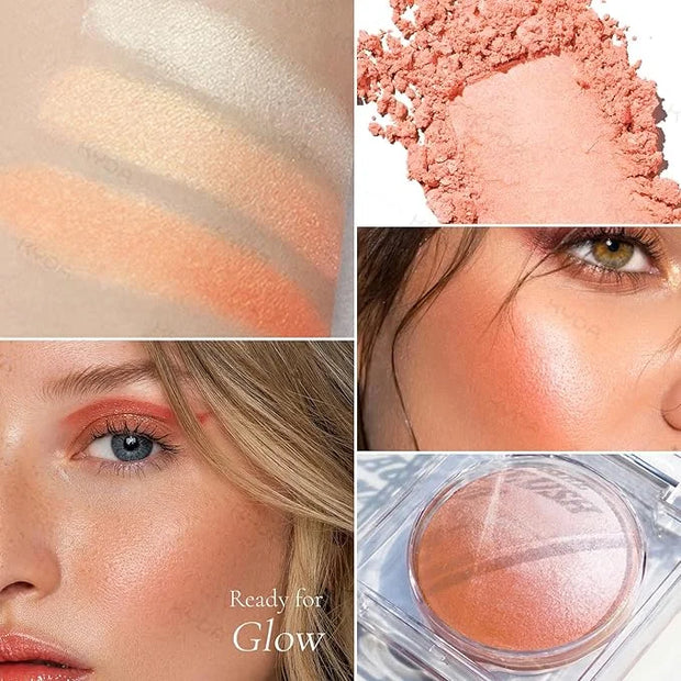 KYDA Baked Blush, Coral Glow Powder for Blush and Highlighter, High Glossy Finish, Lightweight Blendable Shimmer Blusher, ...