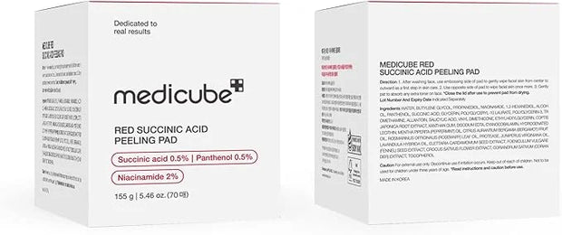 Medicube Red Succinic Acid Panthenol Facial Peeling Pads - Exfoliating Toner Pads for Breakout-Prone Skin with Niacinamide...
