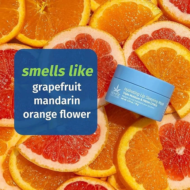 Hempz Hydrating Lip Sleeping Mask - Triple Moisture Fresh Citrus (.70 Oz.) | Overnight Hydrating Lip Balm with Triple Mois...