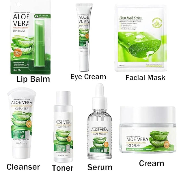 8Pcs Aloe Vera Skin Care Set - Face Care Kit With Cleanser, Mask, Toner, Serum, Lip Balm, Eye Cream, Moisturizer for Women...