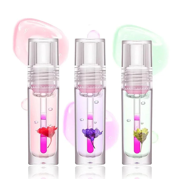 Plumping Lip Glow Oil,Hydrating Tinted Lip Oil Color Changing Lip Gloss Floral Moisturizing Lip Balm Lip Care For Dry Lip ...