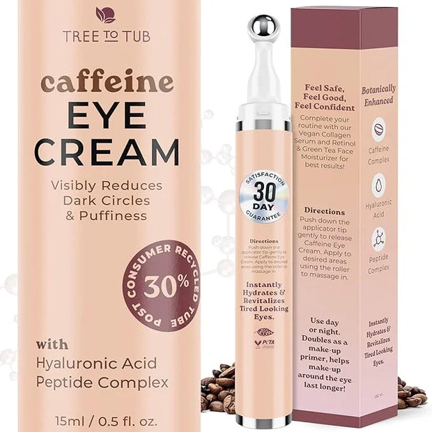 Tree to Tub Caffeine Eye Cream - Hydrating & Firming Under Eye Cream for Dark Circles, Eye Roller for Puffy Eyes, Reduces ...