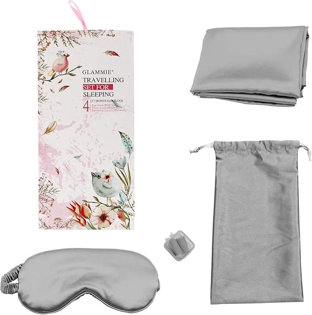 Satin Sleep Mask Set - Authentic Skin-Friendly Fabric Light-Blocking Sleeping Eye Mask with Adjustable Strap, Pillowcase, ...