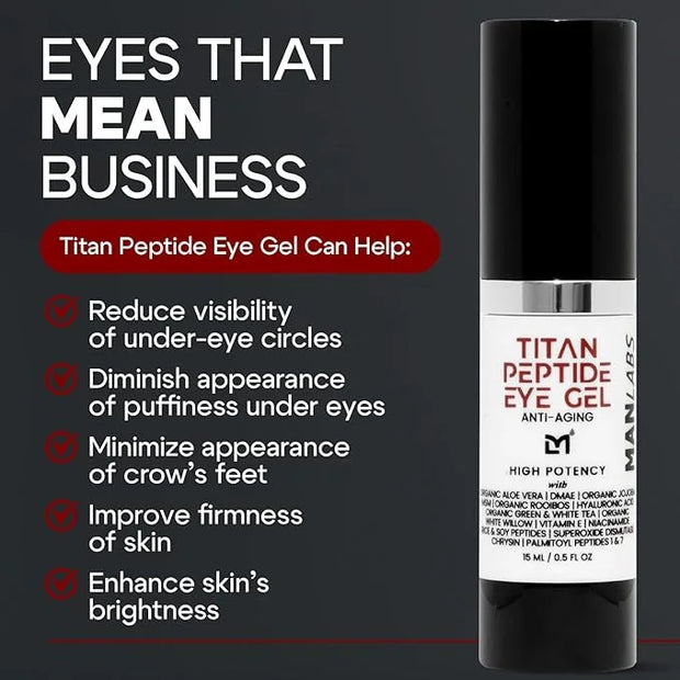 Titan Mens Eye Cream Anti Aging Bags & Dark Circle - Eye Bags Treatment for Men, High Potency Cooling Eye Gel Puffy Eyes T...
