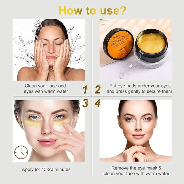 Fivewan 24k Gold Under Eye Patches - 120 Pcs Eye Mask Pure Gold Anti-Aging Collagen Hyaluronic Acid Under Eye Mask for Rem...