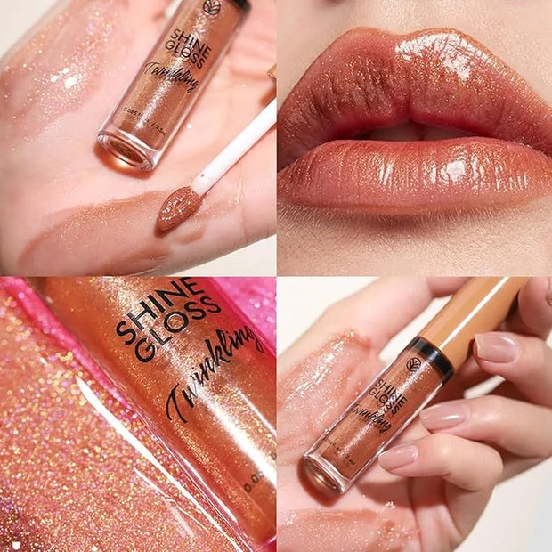 Brown Lip Gloss Women Girls Plumping Lip Gloss Glitter Tinted Lip gloss Oil Plumper Hydrating Long Lasting Moisturizing No...