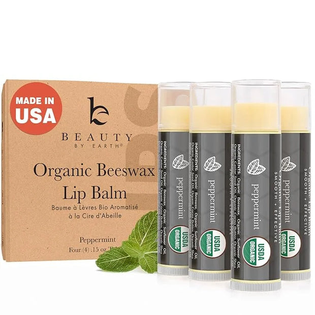 USDA Organic Peppermint Lip Balm - USA Made with Natural Ingredients, Chapstick for Dry Lips, Birthday Gifts for Her & Him...