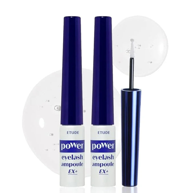 ETUDE Power Eyelash Ampoule 1+1 Set, Lash and Brow Treatment, Caffeine-Infused, Ultra Slim Tip, Lash Booster, Korean Makeu...