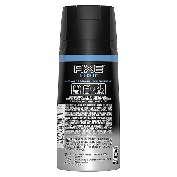 Axe Deodorant Body Spray - Ice Chill - Frozen Lemon & Eucalyptus - Net Wt. 4 OZ (113 g) Per Can - Pack of 2 Cans - Product...