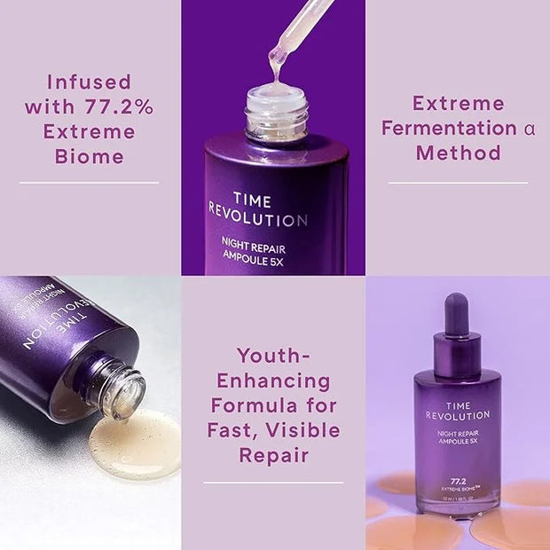 MISSHA Time Revolution Night Repair Face Serum Ampoule (5th Gen) - Overnight Probiotic Skincare for Intensive Repair and R...