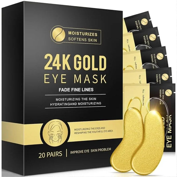 Under Eye Patches, 20 Pairs 24K Gold Eye Patches For Puffy Eyes, Under eye Bags, Wrinkles, Nourish Skin, Eye Masks With Co...
