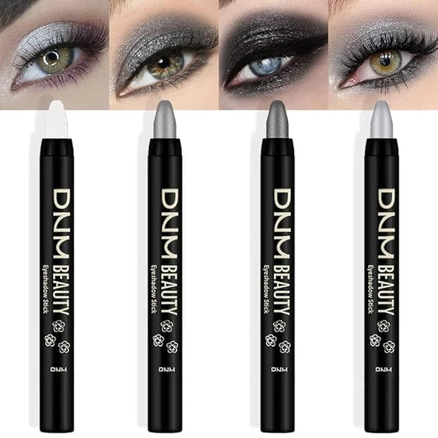 Kaely 4Pcs Smokey Eyeshadow Stick Set for Eyes,Pearl white Dazzling grey Pearl black Silver,Eye Brightener Makeup Pen,Wate...