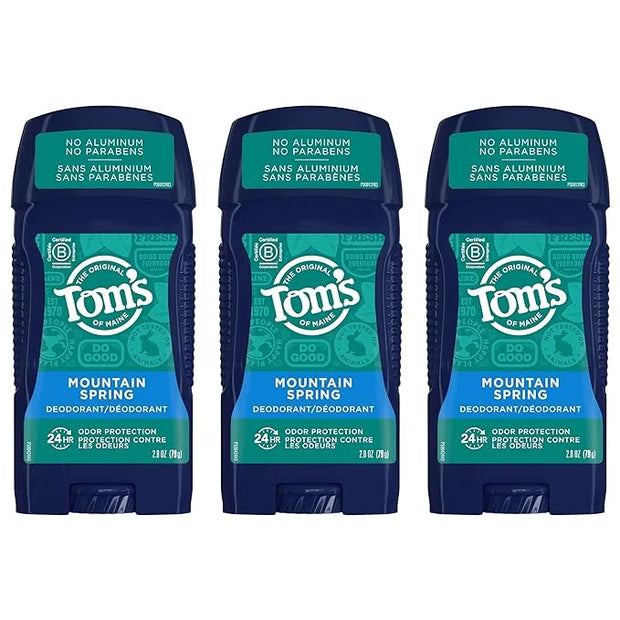 Tom's of Maine Long-Lasting Aluminum-Free Natural Deodorant for Men, Mountain Spring, 2.8 oz. 3-Pack (Packaging May Vary) ...