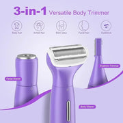 Bikini Trimmer for Women, 3 in 1 Painless Electric Razors for Women, Replaceable Lady Facial Razor & Eyebrow Trimmer, Rech...