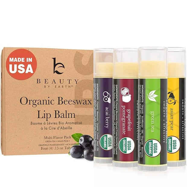 USDA Organic Lip Balm - USA Made with Natural Ingredients, 4 Pack Multi Flavor Lips Moisturizer, Moisturizing Lip Care, Be...