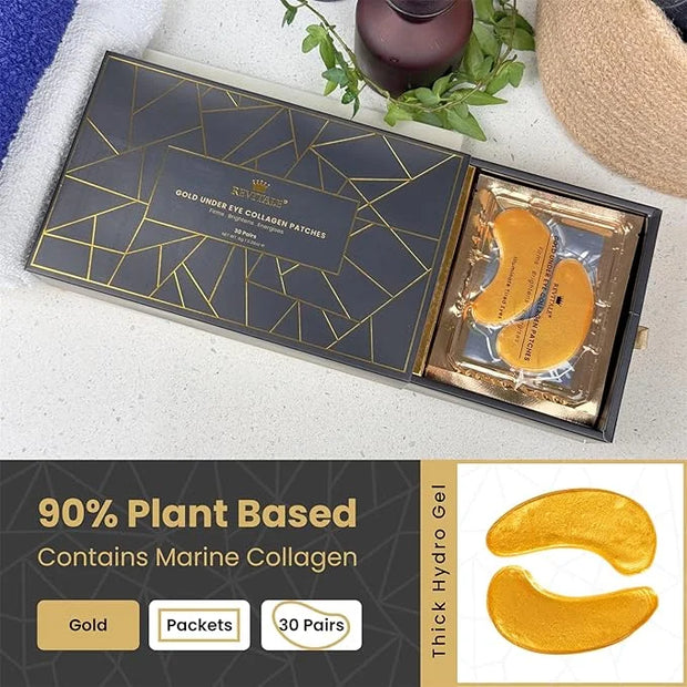 24k Gold Under Eye Collagen Patches, Reduce Puffy Eyes & Dark Circles, Illuminate Tired Eye Masks - Firms, Brightens, Ener...