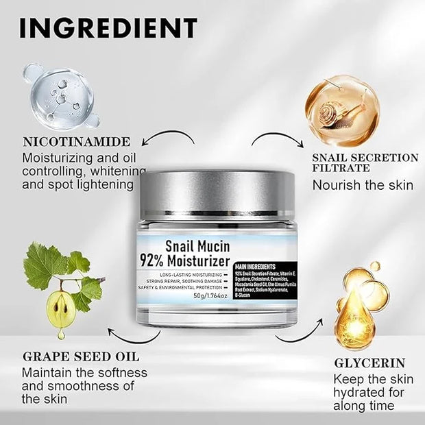 Crema de Baba de Caracol Original, Vitamin C Facial Serum 1.01 Oz, Snail Mucin 92% Moisturizer Daily Face Gel Cream1.76 Oz...