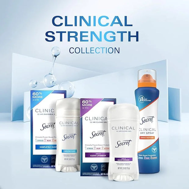 Secret Clinical Strength Dry Spray Antiperspirant Deodorant for Women, 3X Stress Protection, 72hr Sweat & Odor Protection,...