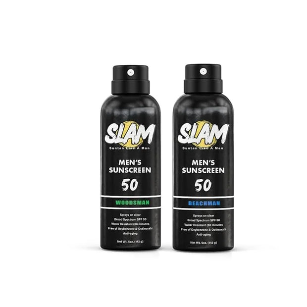 SLAM WoodsMan & BeachMan Bundle - Men's Scented Sunscreen, Sunscreen Spray, Water Resistant Sunscreen, Paraben Free, Broad...