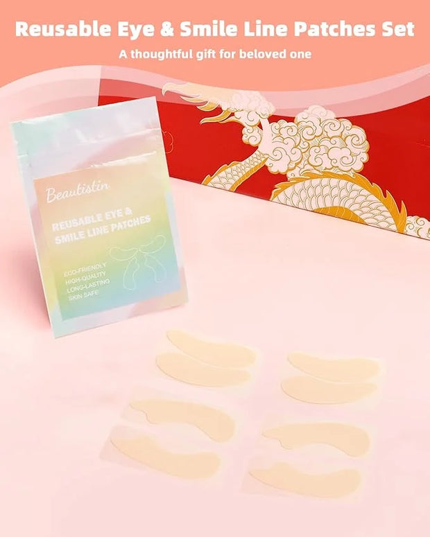 Reusable Eye and Smile Line Patches - 4 Pairs Silicone Under Eye Patches and Nasolabial Folds Patches, Reusable Eye Mask, ...
