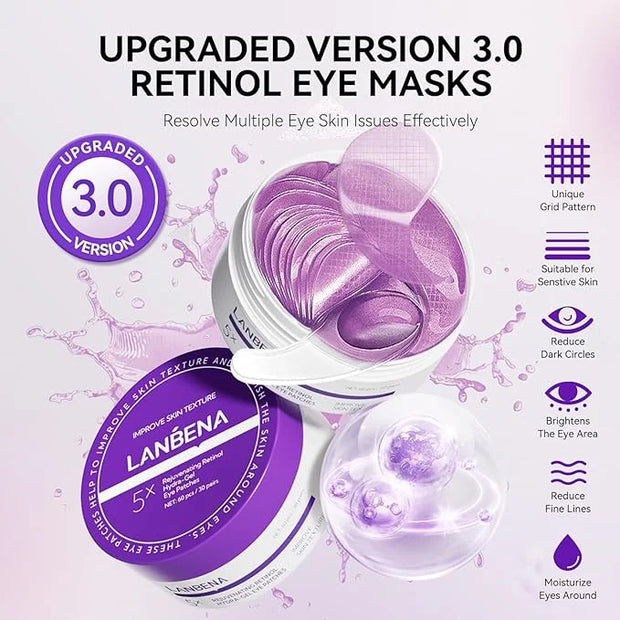 LANBENA Retinol Under Eye Patches for Dark Circles and Puffy Eyes, Cooling Eye Masks for Eye Bags, Fine Lines & Wrinkles R...