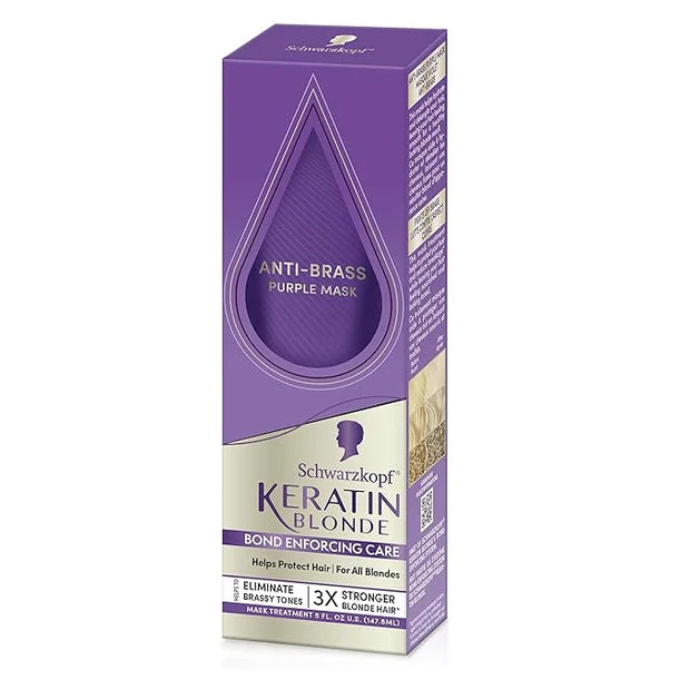 Schwarzkopf Keratin Blonde Anti Brass Purple Mask, 1 Application - Hair Dye Treatment Neutralizes Brassiness and Yellow Un...