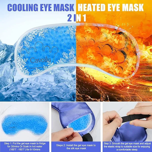 Cooling Sleep Mask w/Gel Eye Mask, Silk Eye Mask for Sleeping, Heated Eye Masks, Blindfold Eye Cover Sleeping Mask for Hom...