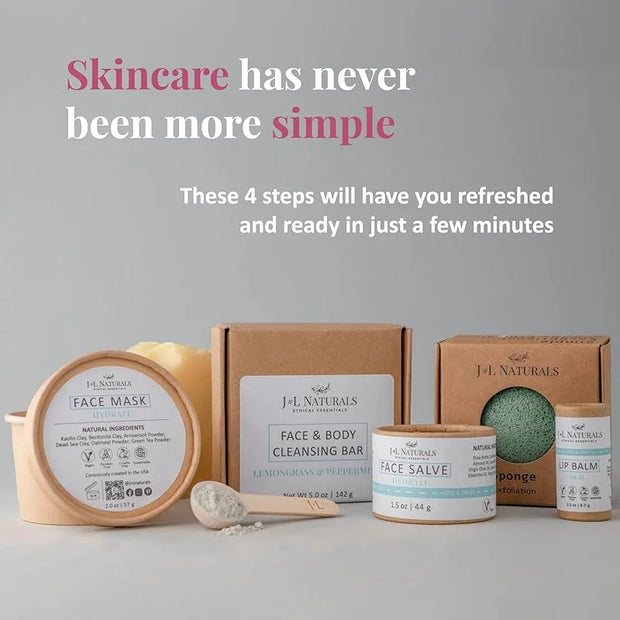 J&L Naturals Exceptional Skin Regimen Kit With Cleansing Bar, Face Salve, Konjac Sponge, Lip Balm | For Oily, Dry, Mature,...