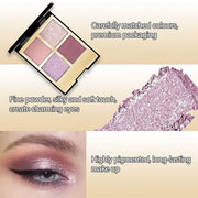 4 Colors Eyeshadow Makeup Palette,Nude Pink Purple Highly Pigmented Natural Neutral Nude Eye Shadow Palette with Mirror,Lo...