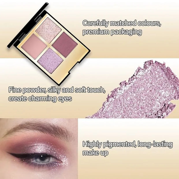 4 Colors Eyeshadow Makeup Palette,Nude Pink Purple Highly Pigmented Natural Neutral Nude Eye Shadow Palette with Mirror,Lo...