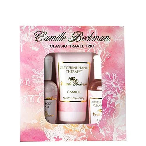 Camille Beckman Classic Collection Travel Trios, Camille, Glycerine Hand Therapy 1.35 oz, Silky Body Cream 2 oz, Hand & Sh...