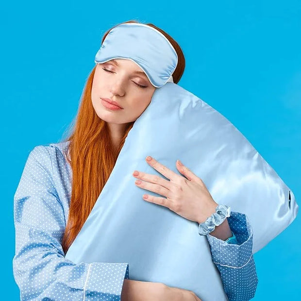 2 Pack Satin Pillowcase with Latent Zipper, Adjustable Satin Eye Mask for Sleeping and Satin Volume Scrunchie for Hair and...