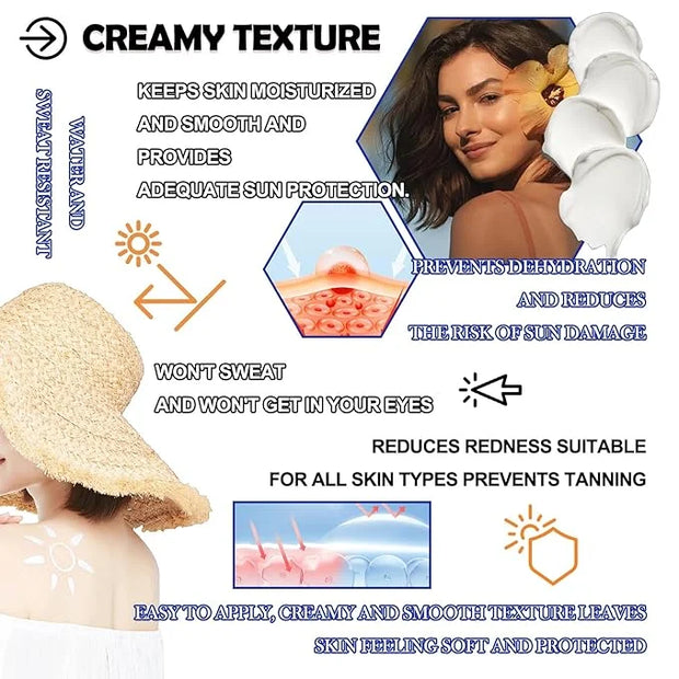 Hyaluronic Acid Moisturizing Sun Stick,SPF 50+ PA++++,Mineral Sunscreen Stick for Face,Beach Defense Sunscreen Stick,Trave...