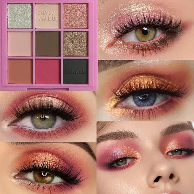 Eyeshadow Palette Makeup- 9 Colors Pink Bown Black Smoking Eyeshadow Palette Matte Shimmer Eye Shadow palettes Highly Pigm...