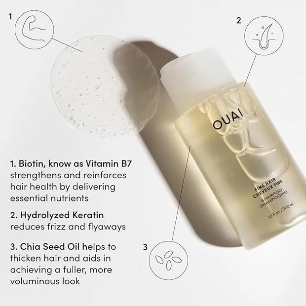 OUAI Fine Shampoo - Volumizing Shampoo with Strengthening Keratin, Biotin & Chia Seed Oil for Fine Hair - Delivers Clean, ...