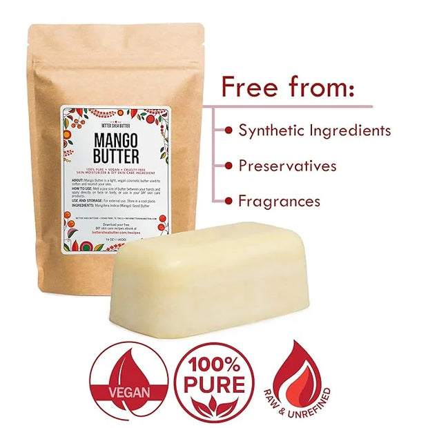 Better Shea Butter Mango Butter 100% Natural Skin Moisturizer, 1 LB Block - Product Image