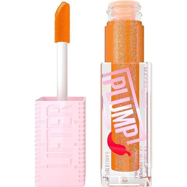 MAYBELLINE Lifter Gloss Lifter Plump, Plumping Lip Gloss with Chili Pepper and 5% Maxi-Lip, Hot Honey, Clear with Pink and...