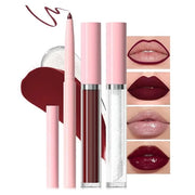 3-in-1Hocolate Brown Matte Lip Stain Kit | Waterproof Lip Liner + Hydrating Matte Lip Gloss + Nourishing Lip Oil | Long La...