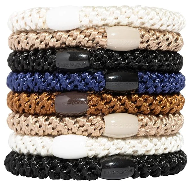 L. Erickson Grab & Go Pony - Classic - 8 Pack Ponytail Holder Hair Ties - Black, White, Beige Neutral Mix - Product Image