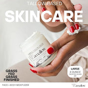 100% Grass Fed Beef Tallow for Skin Care - Face + Body - Whipped Moisturizer for Sensitive Skin - Natural Lotion, 4 FL. oz...