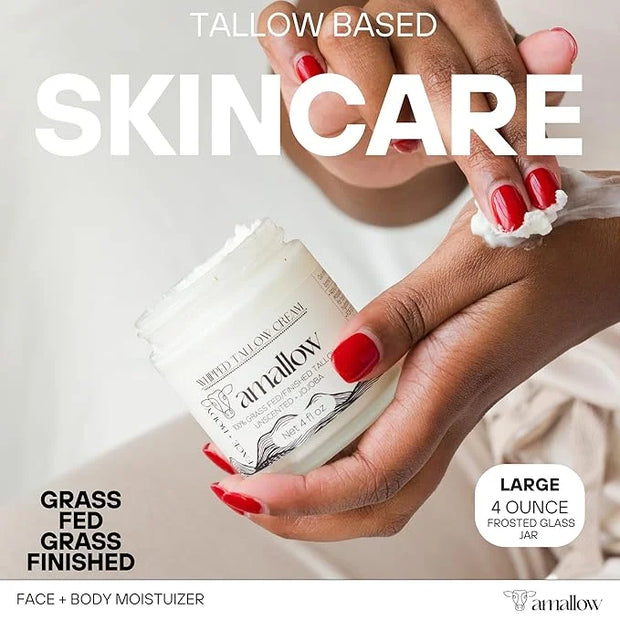 100% Grass Fed Beef Tallow for Skin Care - Face + Body - Whipped Moisturizer for Sensitive Skin - Natural Lotion, 4 FL. oz...