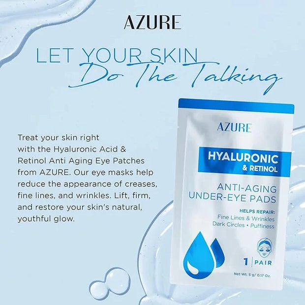 AZURE Hyaluronic & Retinol Anti Aging Under Eye Pads- Moisturizing & Rejuvenating Eye Mask Patches - Reduces Fine Lines, W...