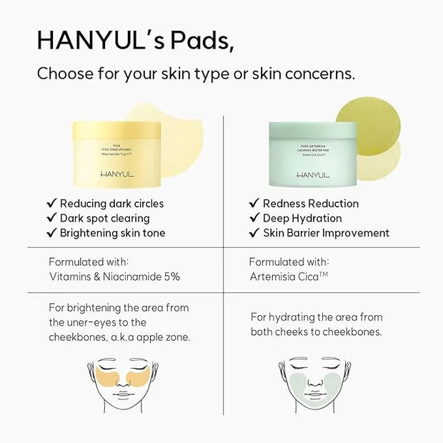 HANYUL Yuja (Yuzu) Vita Tone Up Apple Zone Toner Pads | 2 in 1 Daily Skin Brightening with Vitamin C, Patch for Under Eye,...