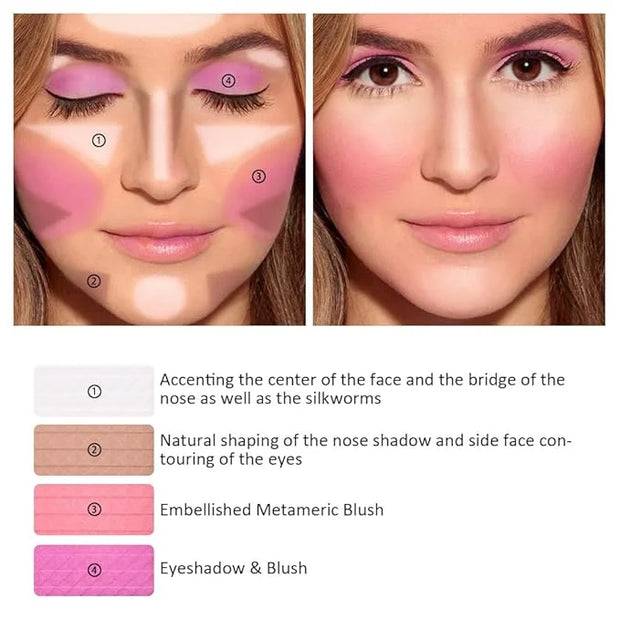 Matte Powder Blush Palette, 4 Colors Face Palette with White Highlighter, Brown Contour, Pink & Rose Pink Blush for Cheeks...