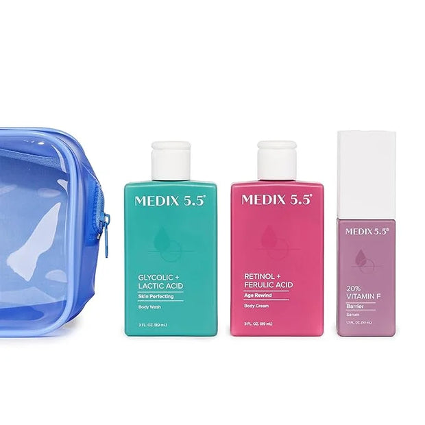MEDIX 5.5 Best Sellers Travel Kit Skin Care Set - Retinol Body Lotion + Glycolic Acid Exfoliating Body Wash + 20% Vitamin ...