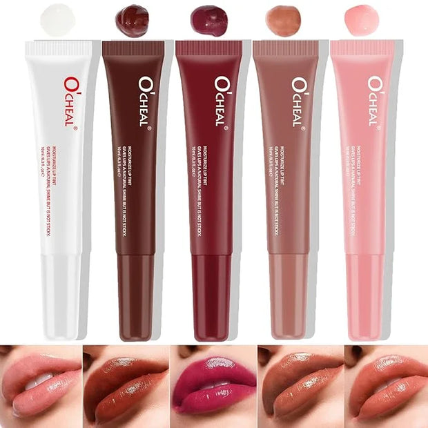 5 Pcs Hydrating Lip Gloss Lip Jam Set, High Shine Glass Finish Nude Colors Moisturizing Glitter Plumping Lip Gloss Shiny J...