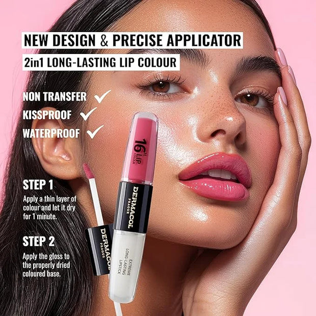Dermacol NEW 16-Hour Lip Colour, Highly Pigmented Glossy Lip Stain, Two-Phase Lip Plumper Gloss, Kissproof Lip Makeup Prod...