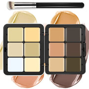 12 Colors Cream [Contour Concealer Foundation] Makeup Palette for Cheeks - All in One Makeup Palette Kit with Brush, Natur...