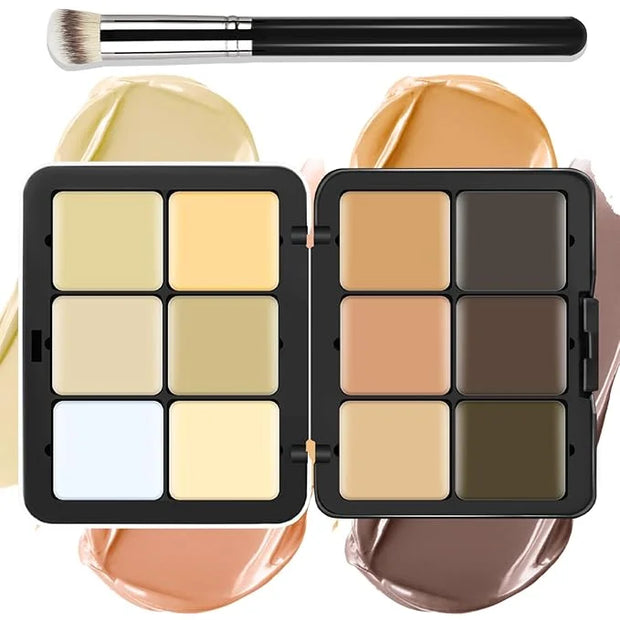 12 Colors Cream [Contour Concealer Foundation] Makeup Palette for Cheeks - All in One Makeup Palette Kit with Brush, Natur...
