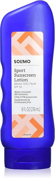 Amazon Brand - Solimo Sport Sunscreen Lotion, SPF 30, Formulated without Octinoxate & Oxybenzone, Broad Spectrum UVA/UVB P...